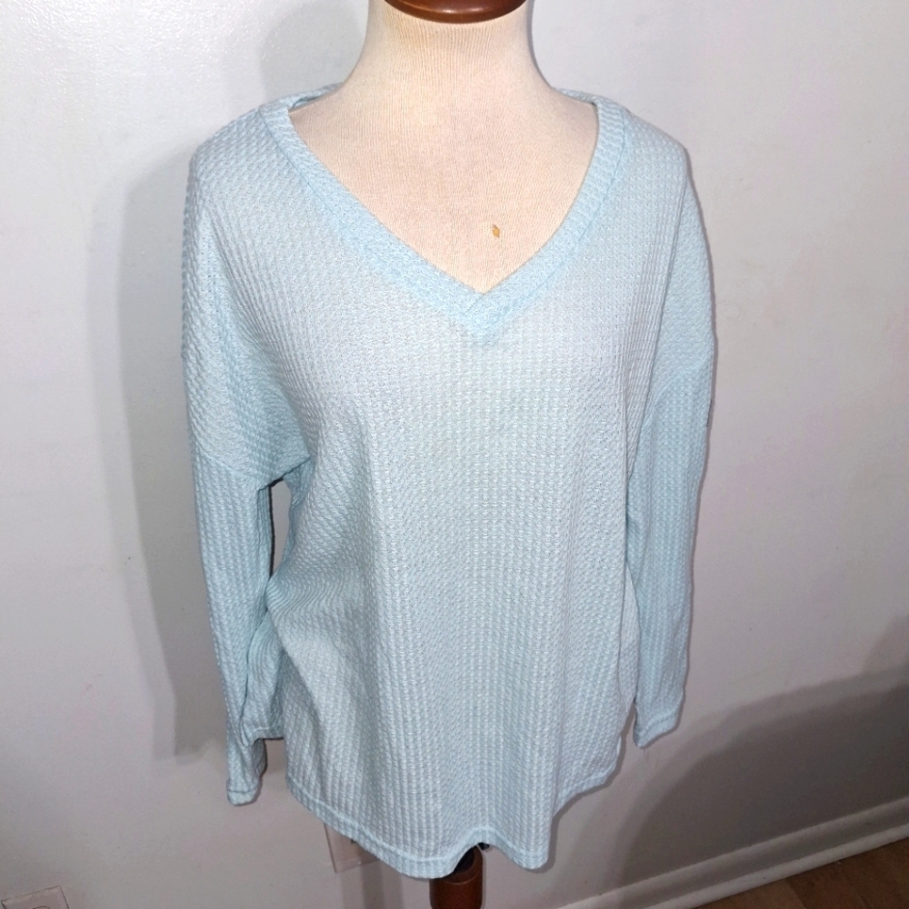 Light Blue V-Neck Women's Top- W Sz XL